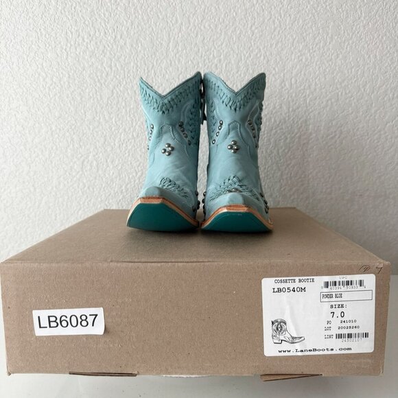 Lane COSSETTE Ladies Cowboy Bootie 7 Blue Leather Cowgirl Western Short Boots - Picture 12 of 13